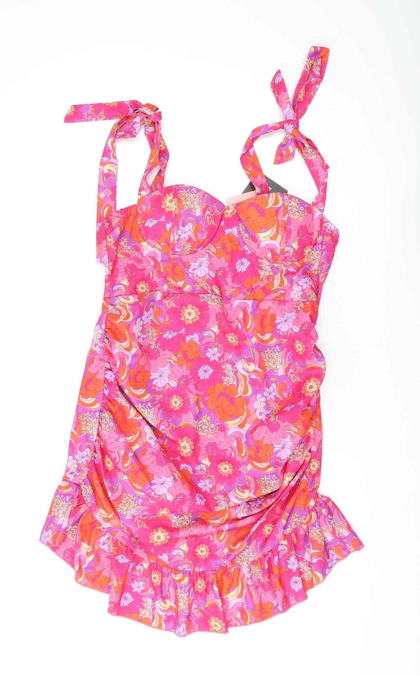 PrettyLittleThing Women's Pink Floral Mini Dress, Size 14