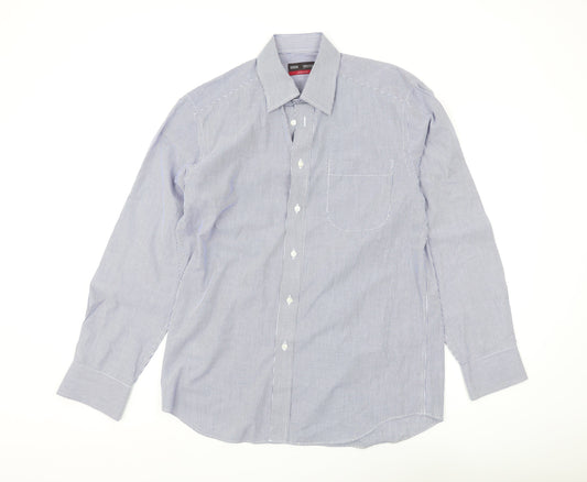 Marks and Spencer Blue Striped Men's Long Sleeve Shirt