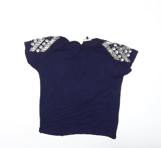 Warehouse Women Blue Beaded Top Size 8
