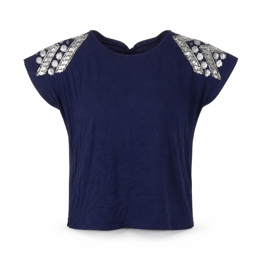 Warehouse Women Blue Beaded Top Size 8