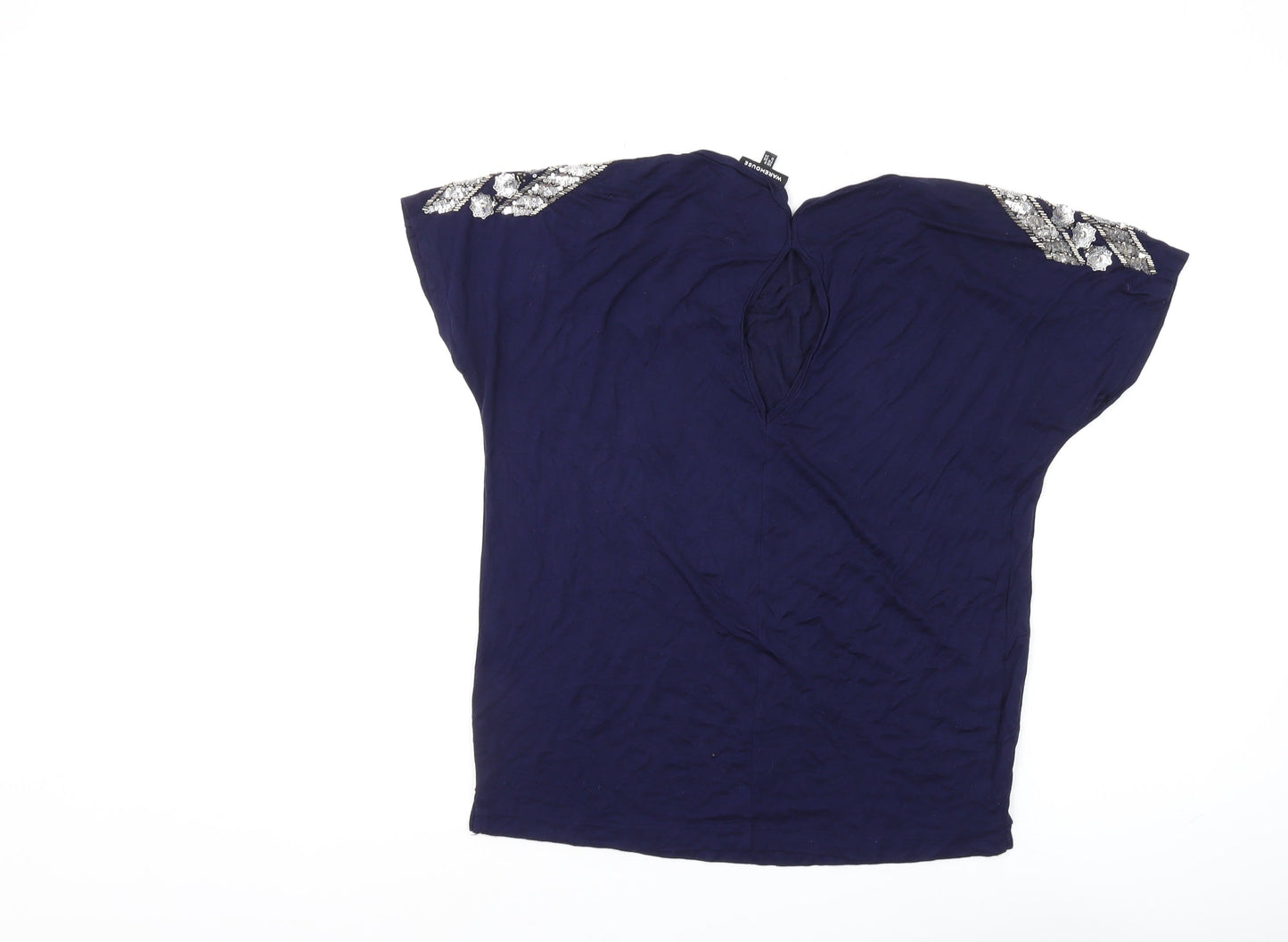 Warehouse Women Blue Beaded Top Size 8
