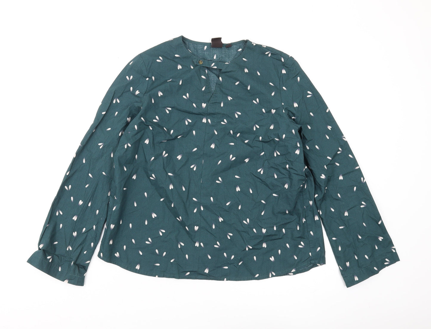 Uniqlo Women's Green Floral Blouse S Long Sleeve