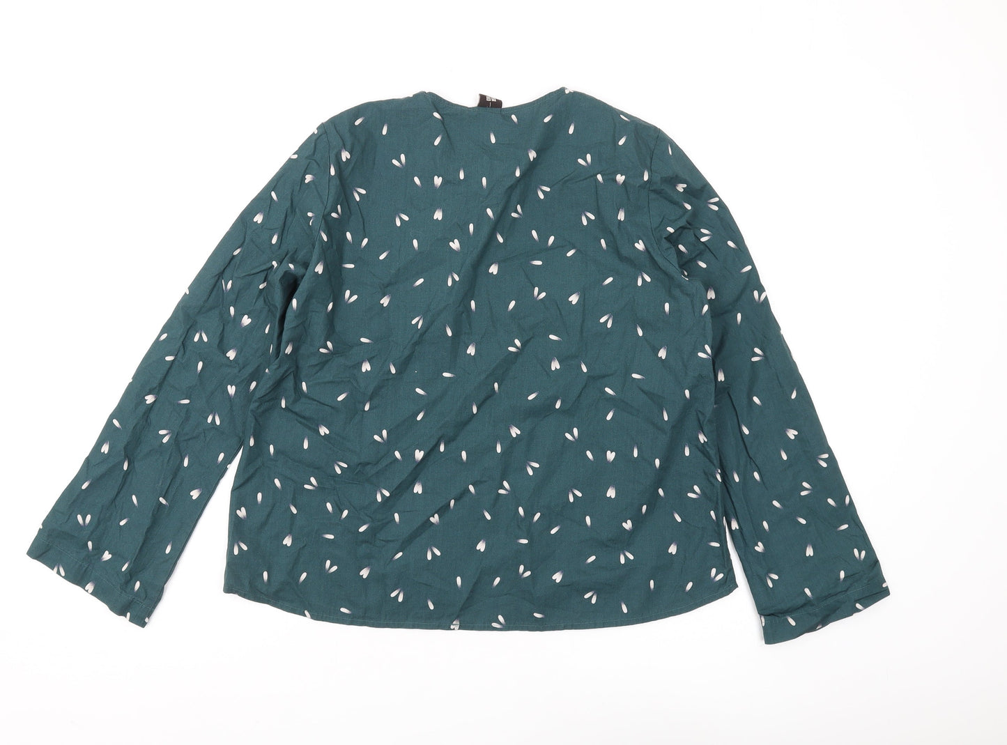 Uniqlo Women's Green Floral Blouse S Long Sleeve