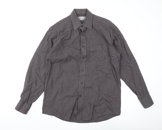 Marks & Spencer Men's Grey Check Cotton Twill Shirt