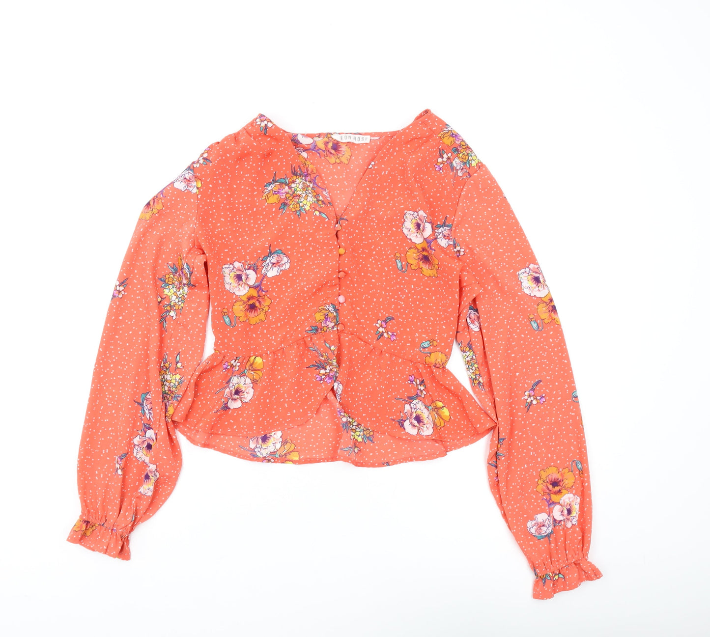 Neon Rose Womens Orange Cropped Floral Blouse Size S