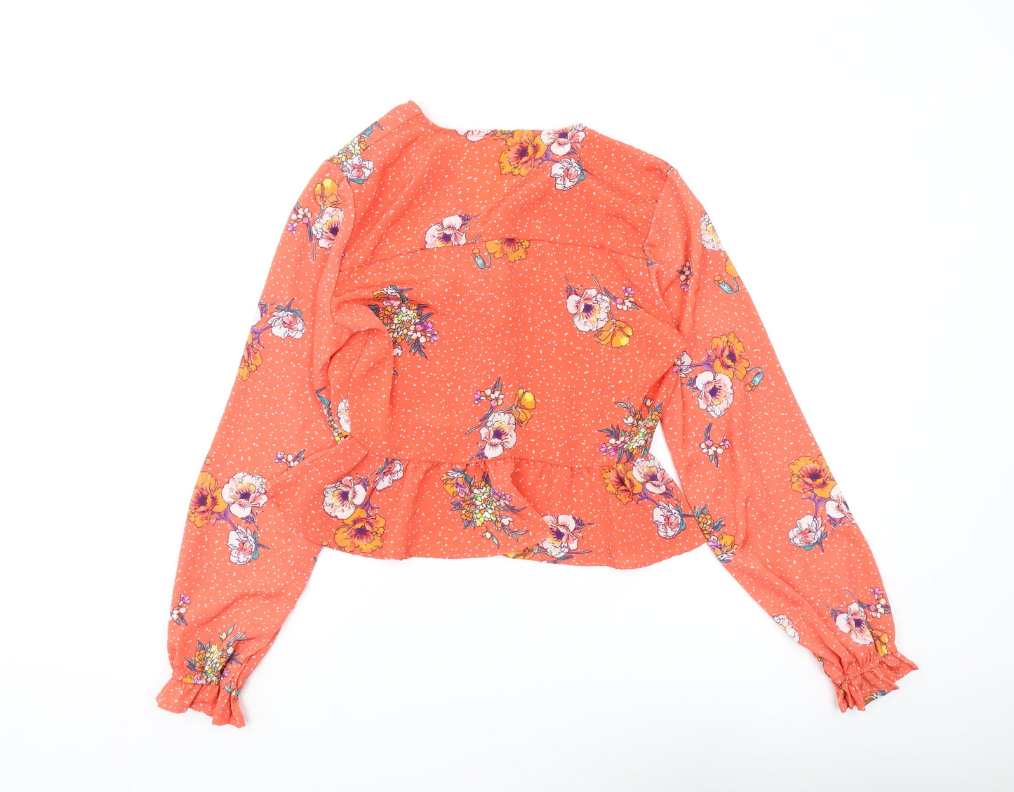 Neon Rose Womens Orange Cropped Floral Blouse Size S
