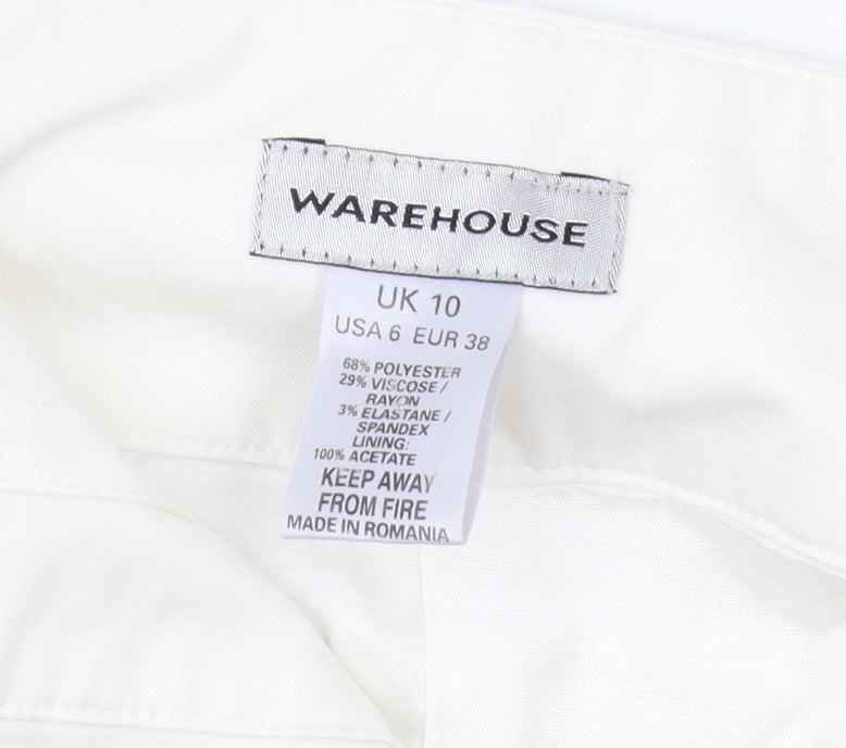 Warehouse Women's Ivory Wide-Leg Trousers Size 10