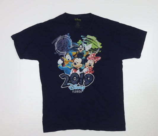 Disney Men's Blue Graphic T-Shirt L - Fun Cartoon Florida Design