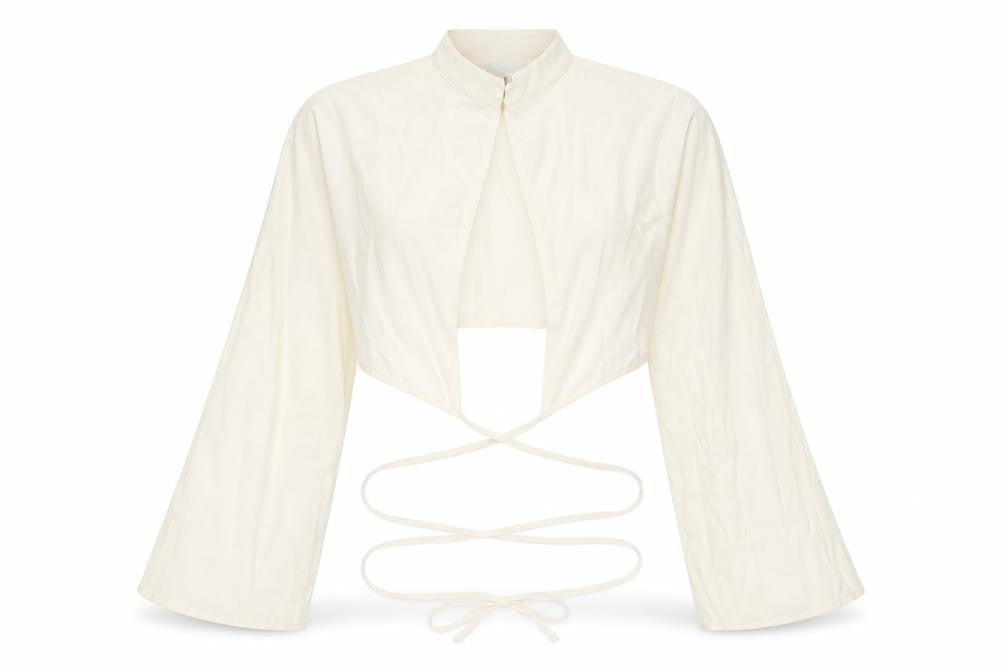 H&M Women's Ivory Cropped Top, Size L, Viscose