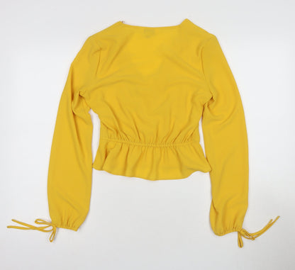 Back view of Miss Selfridge Women's Yellow Cropped Blouse, size 8