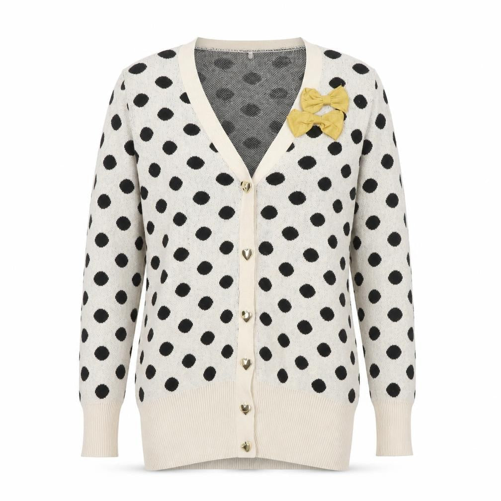 Sugar Reef Women's Ivory Polka Dot Cardigan Size 10