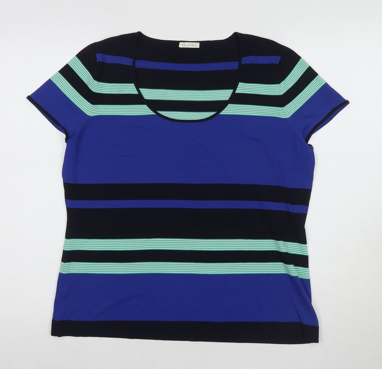 Planet Women's Blue Striped T-Shirt L