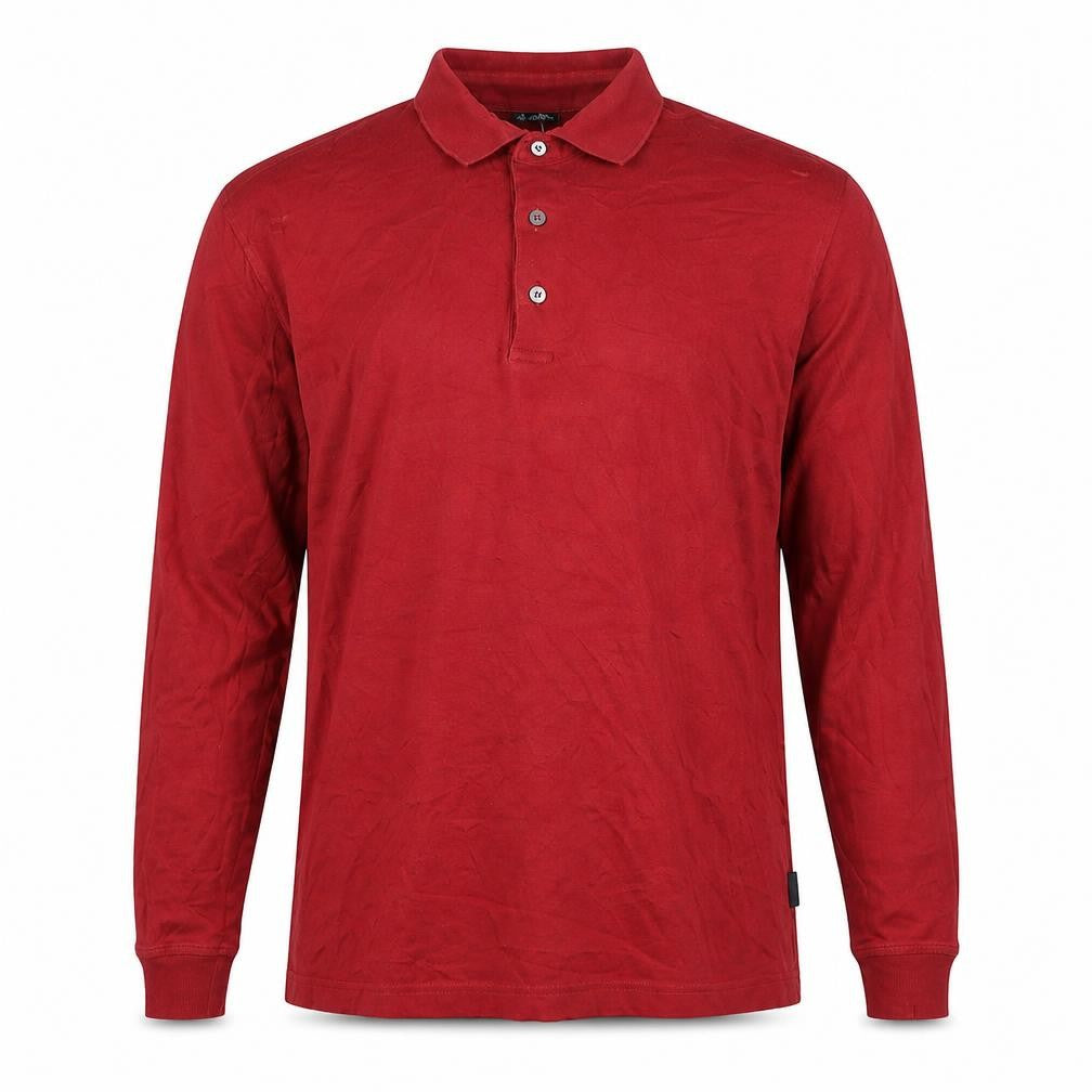 Jockey Men's Red Long Sleeve Polo Medium Cotton