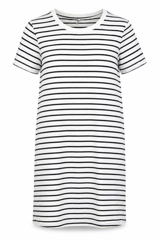 Only Women's White Striped T-Shirt Dress Size L