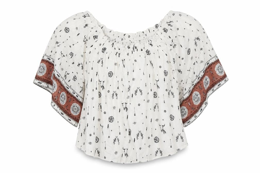 Mango Women's White Floral Bohemian Blouse, Size L