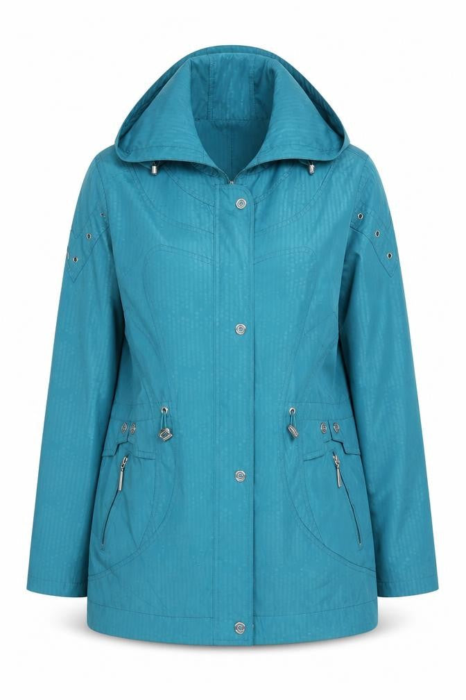 JBC Women's Blue Mid-Length Hooded Rain Jacket - Size 12