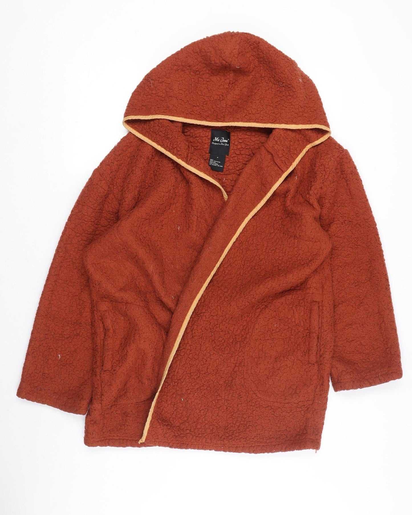 Me Jane Women's Brown Hooded Fleece Mid-Length Jacket