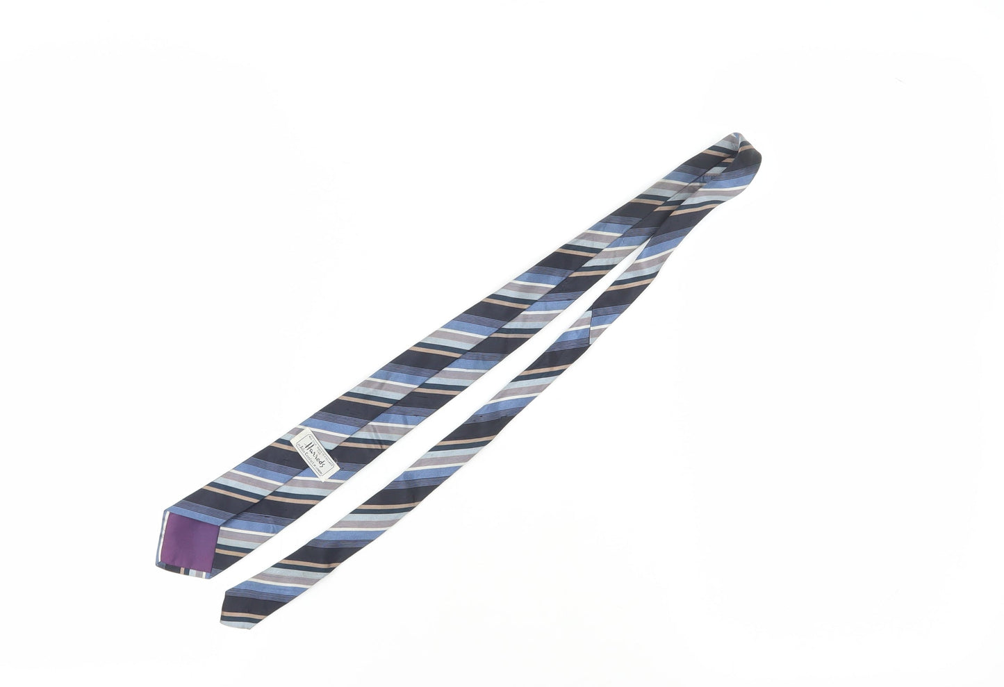 Harrods Silk Striped Tie Men Blue Black Beige Elegant