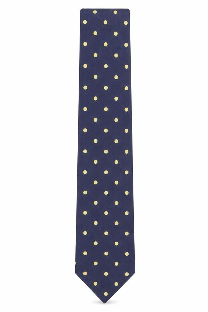 TM Lewin Men's Blue Silk Polka Dot Tie Handmade