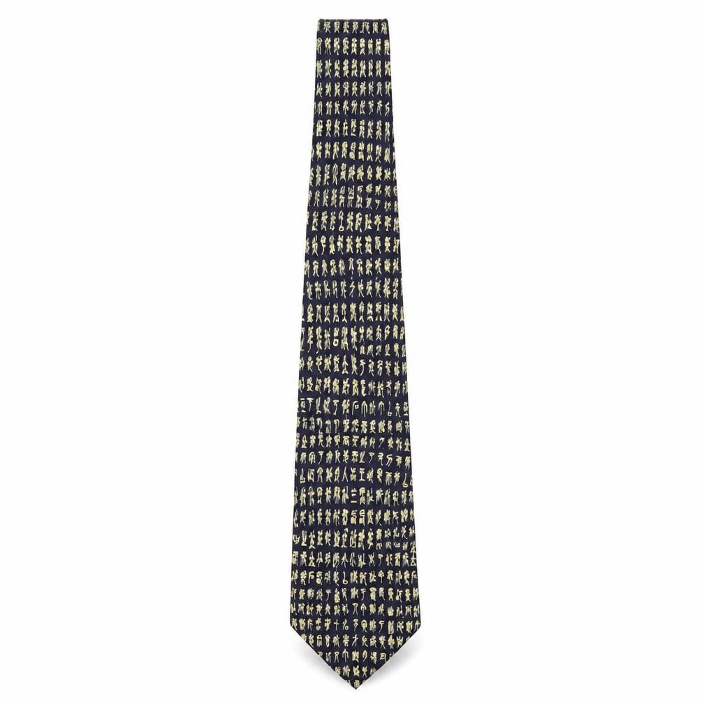 Kailong Men's Black Silk Geometric Handmade Tie