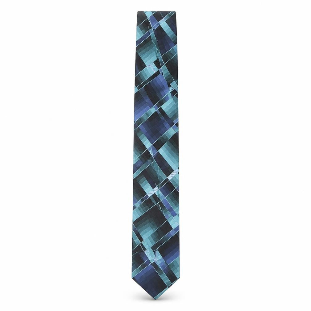 Crazy Horse Men's Blue Silk Plaid Slim Tie