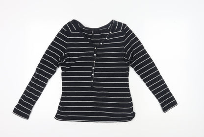 Marks & Spencer Women's Black Striped Button-Up, Size 12