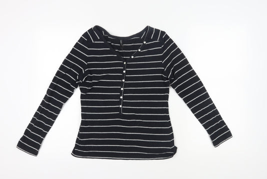 Marks and Spencer Women's Black Striped Button-Up, Size 12