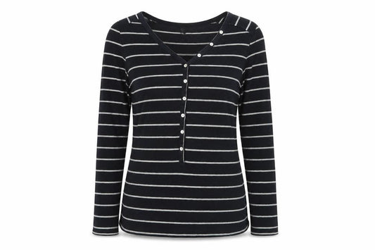 Marks and Spencer Women's Black Striped Button-Up, Size 12