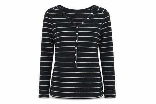 Marks and Spencer Women's Black Striped Button-Up, Size 12