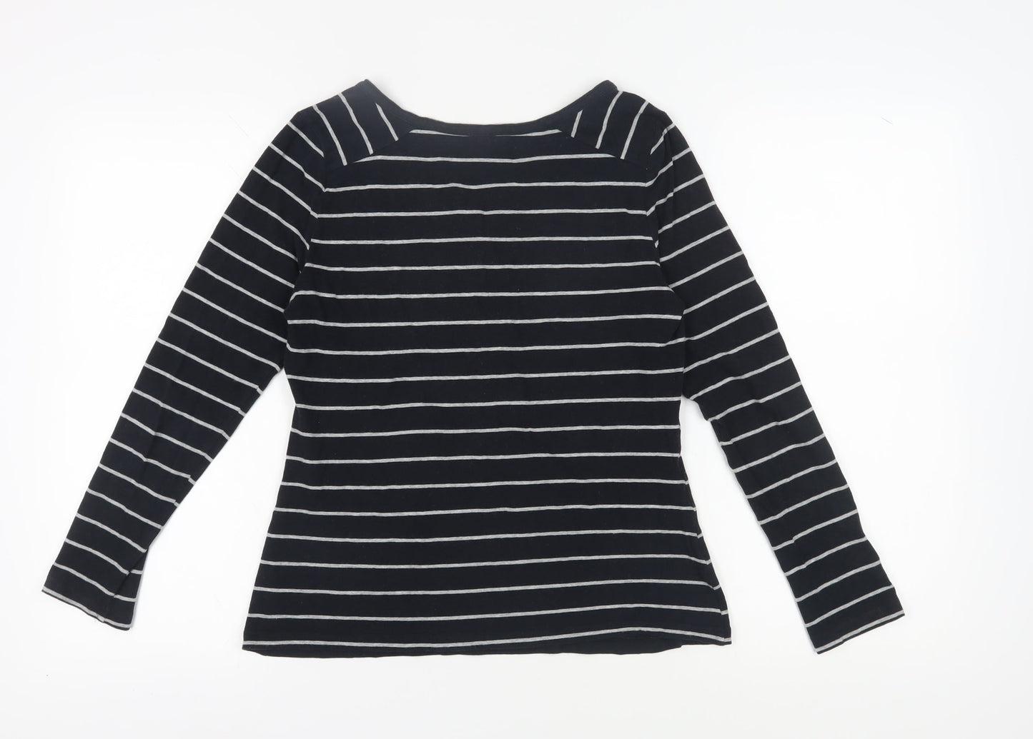 Marks and Spencer Women's Black Striped Button-Up, Size 12