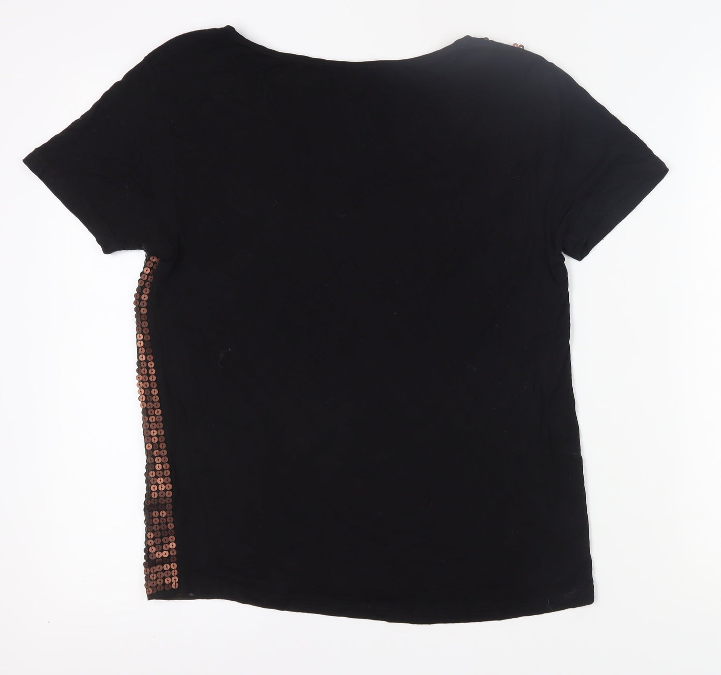 Monsoon Women's Black Sequin T-Shirt Size 10, V-Neck Party