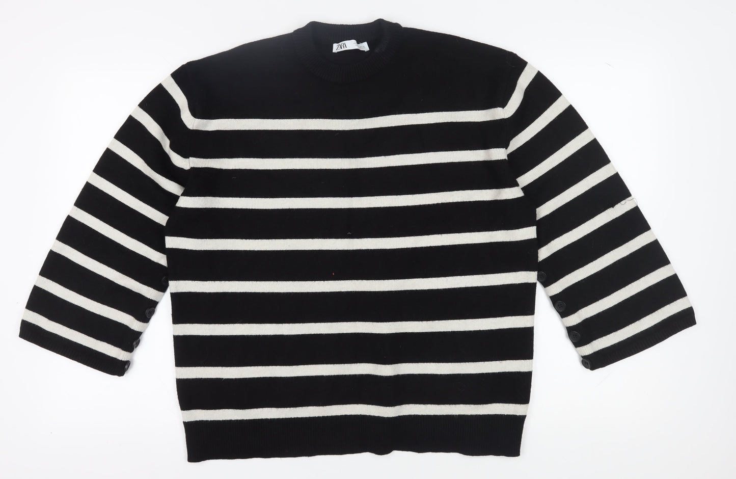 Zara Women's Black Striped Pullover Jumper Size 12