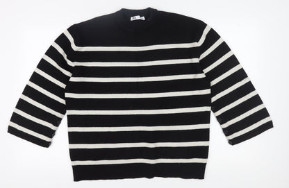 Zara Women's Black Striped Pullover Jumper Size 12
