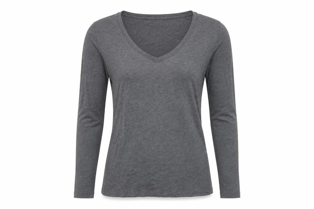Banana Republic Women's Grey Basic V-Neck Long Sleeve T-Shirt