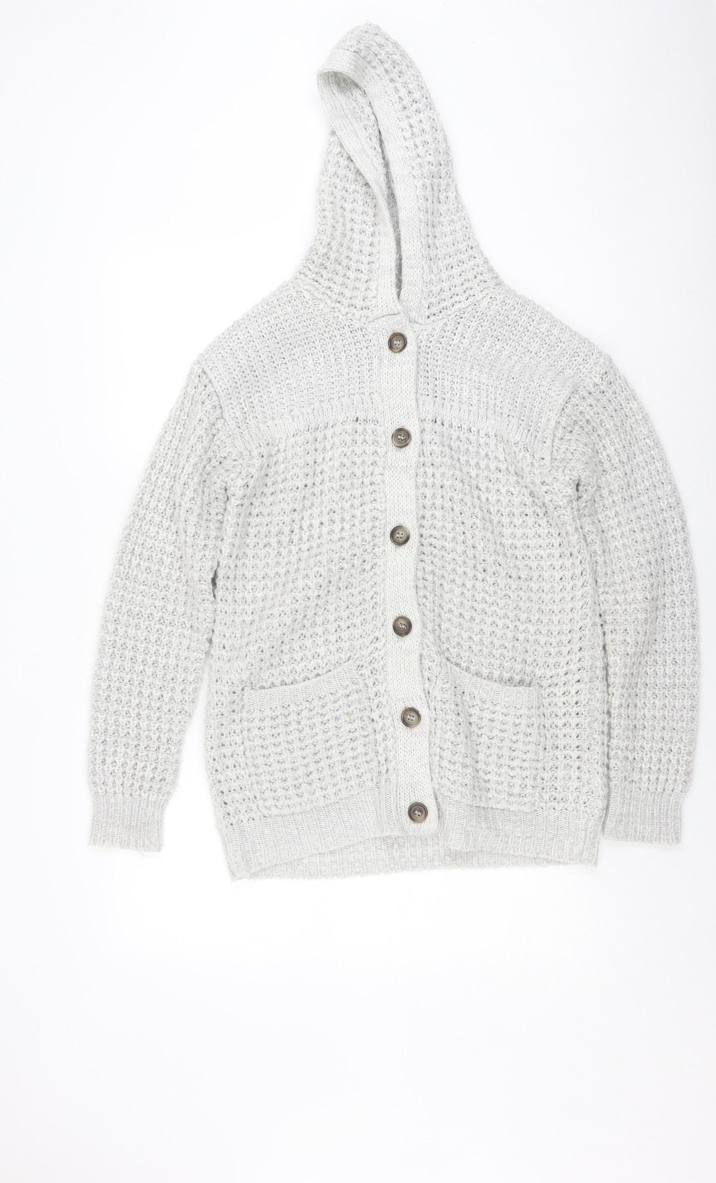 Brave Soul Women's Grey Waffle-Knit Cardigan Size 14