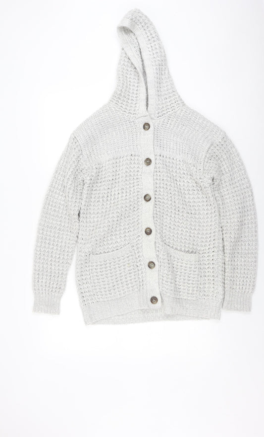 Brave Soul Women's Grey Waffle-Knit Cardigan Size 14