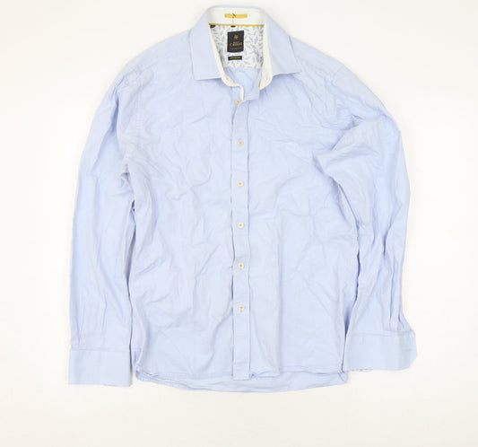 House of Cavani Men's Blue Cotton Button-Up Shirt