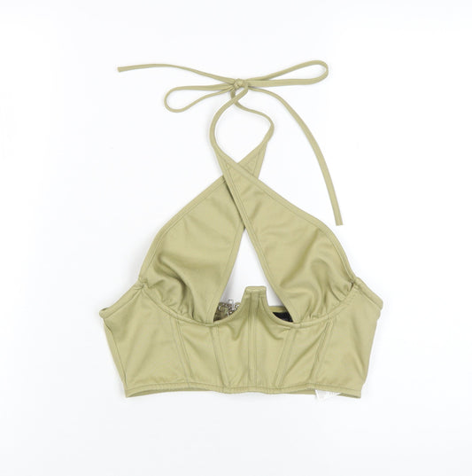 PrettyLittleThing Women's Green Cropped Halter Tank Size 8