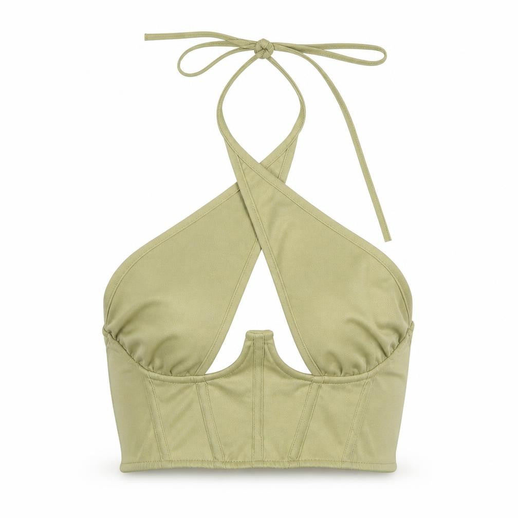 PrettyLittleThing Women's Green Cropped Halter Tank Size 8