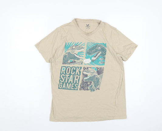 Fashion Field Men Beige Dinosaur T-Shirt M