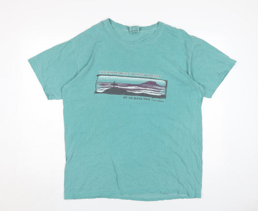 Comfort Colors Men's Blue Graphic Print T-Shirt Large