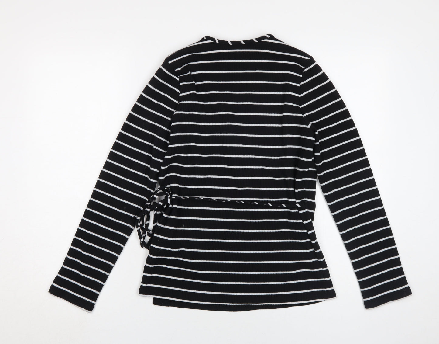 find Women's Black Striped Wrap Top XL