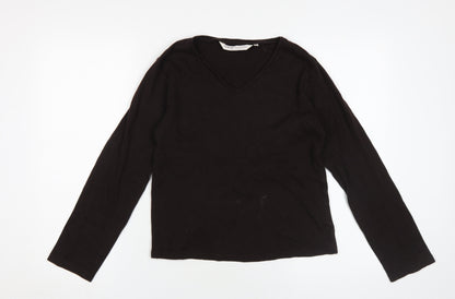 EWM Womens Pure Classics Black V-Neck Long Sleeve Top S