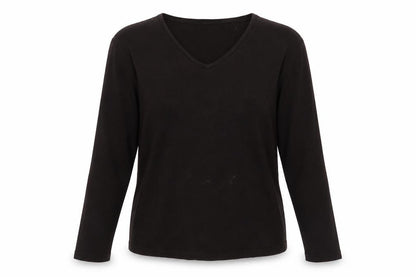 EWM Womens Pure Classics Black V-Neck Long Sleeve Top S