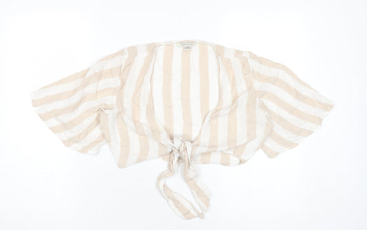 American Eagle Women's Beige Stripe Wrap Blouse, Size S