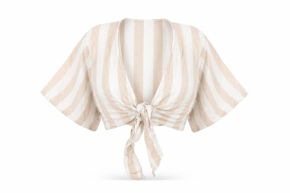 American Eagle Women's Beige Stripe Wrap Blouse, Size S