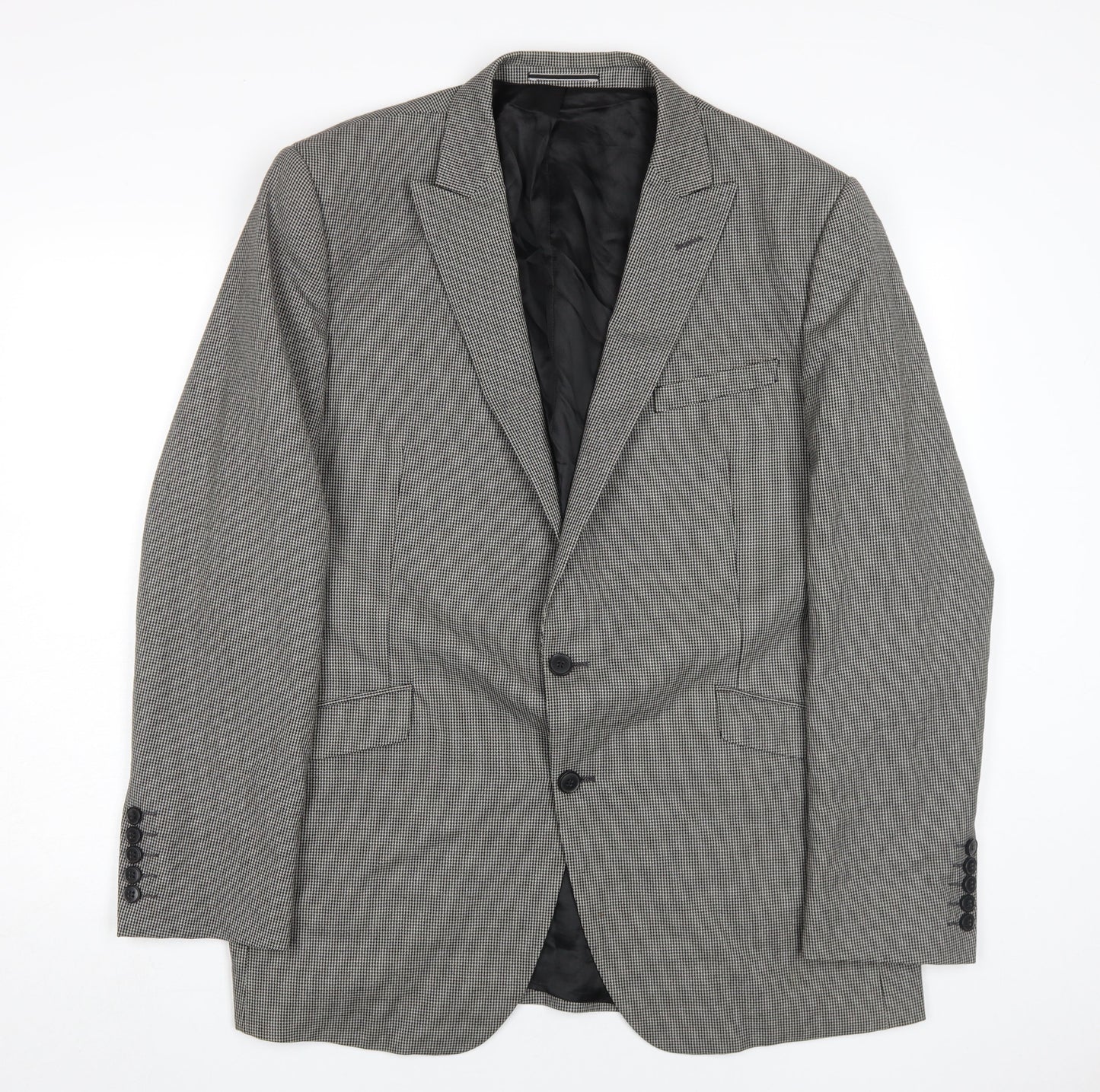 Marks and Spencer Men's Black Check Blazer, Size 44R, Wool