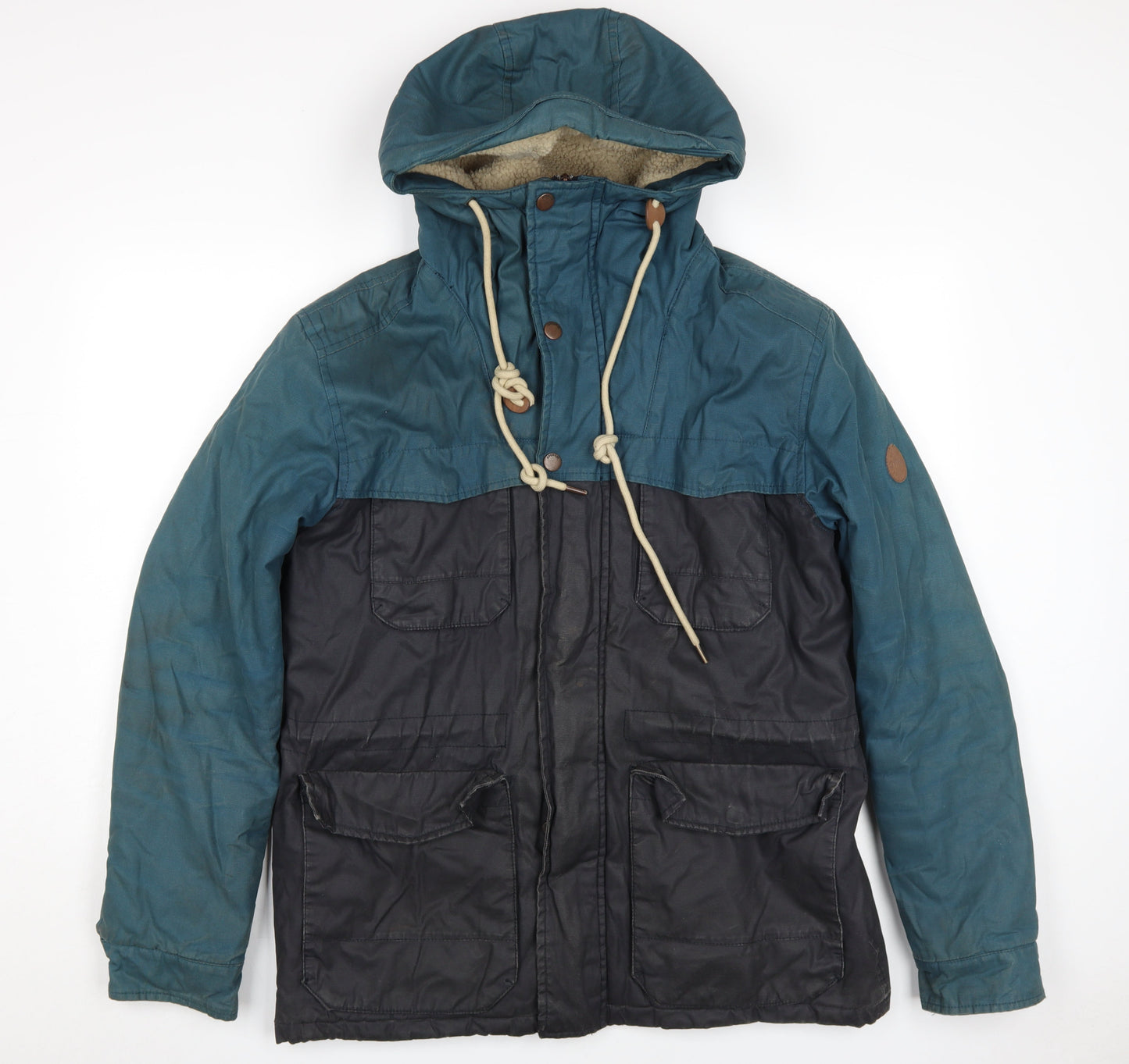 OPEN Men's Blue Hooded Parka Jacket, L, Cotton