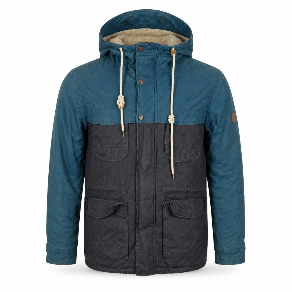 OPEN Men's Blue Hooded Parka Jacket, L, Cotton