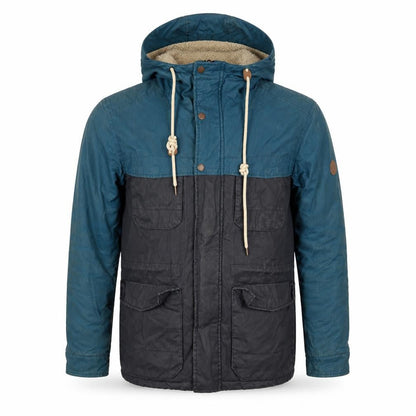 OPEN Men's Blue Hooded Parka Jacket, L, Cotton